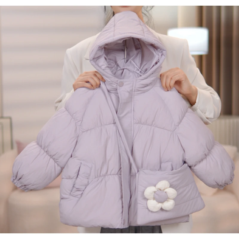 （豆子布服）2024新款冬太阳花包包保暖女孩加厚羽绒棉服女童外套