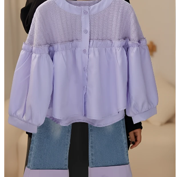 2024新款秋季拼接衫衬衣女童洋气秋冬时尚百搭牛仔裤