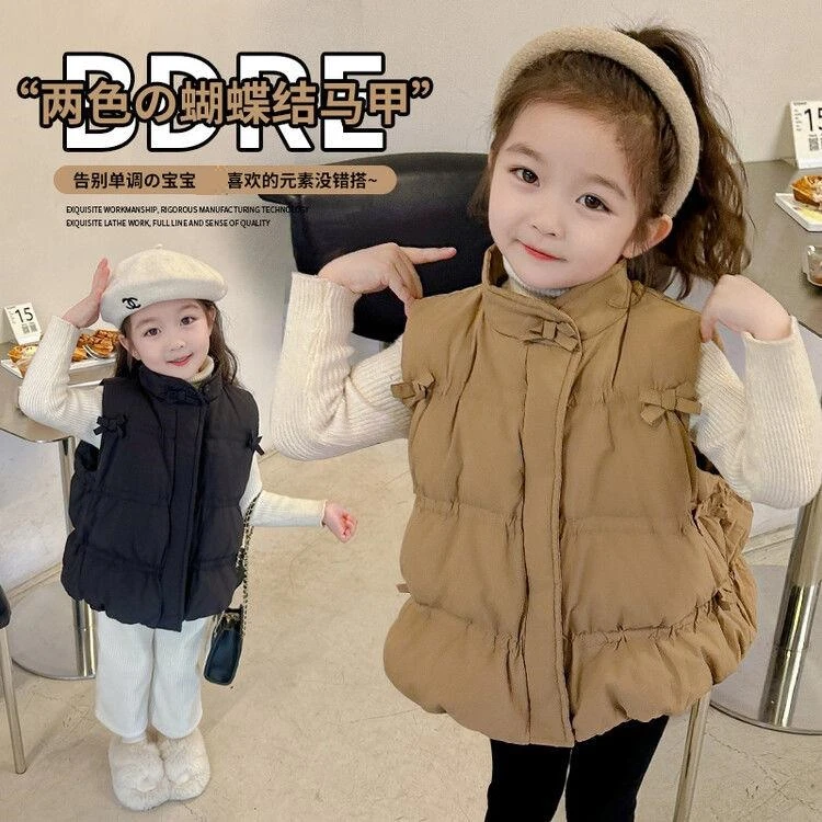 2025新款女童春秋马甲外套女宝宝冬款洋气加厚蝴蝶结儿童春秋衣服