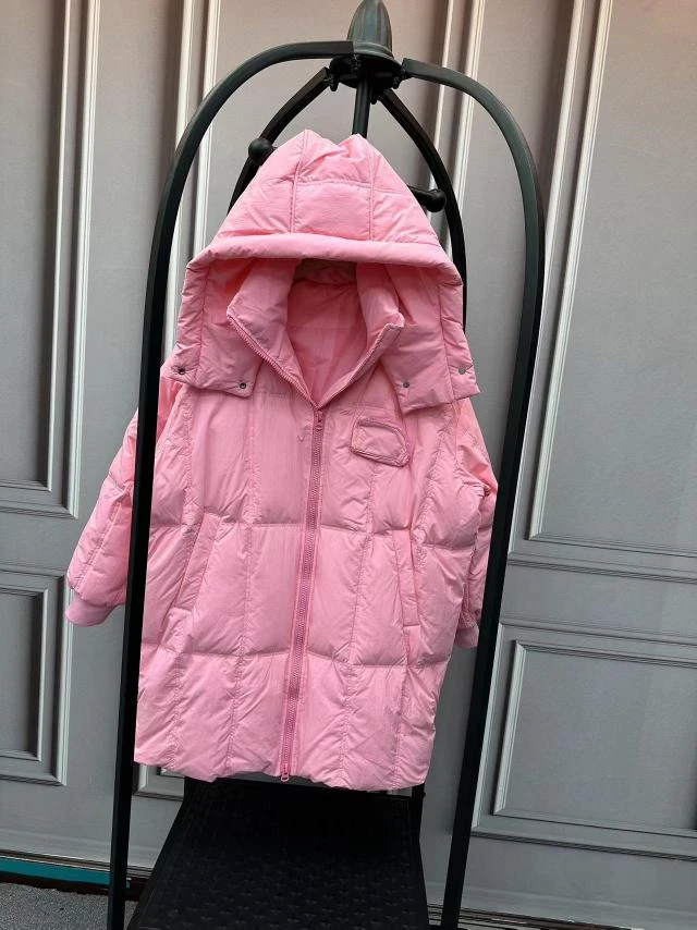 欧货新款中长款过膝小羽白鸭绒连帽韩版宽松显瘦羽绒服