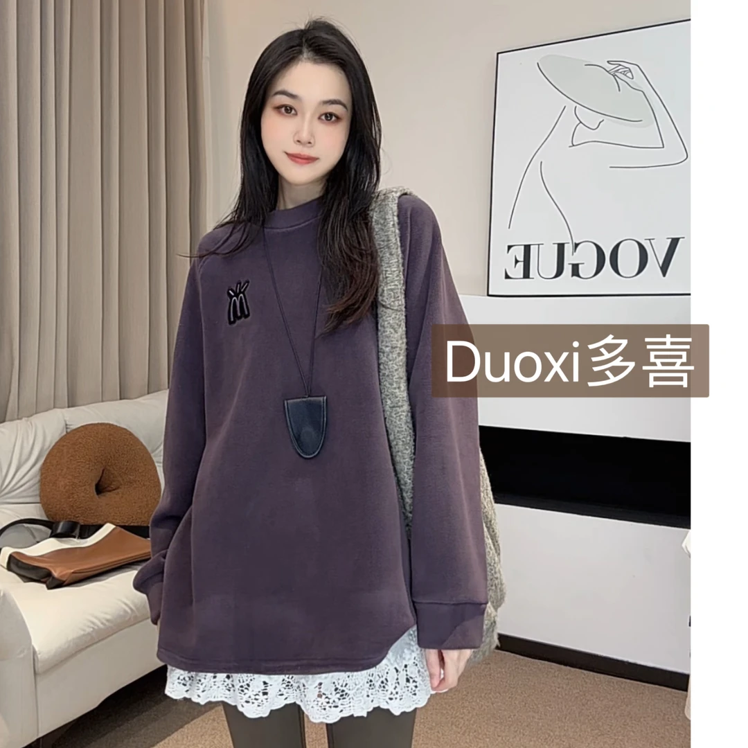 【cai】"M"加绒加厚澳粒绒刺绣宽松上衣保暖大版型A083#