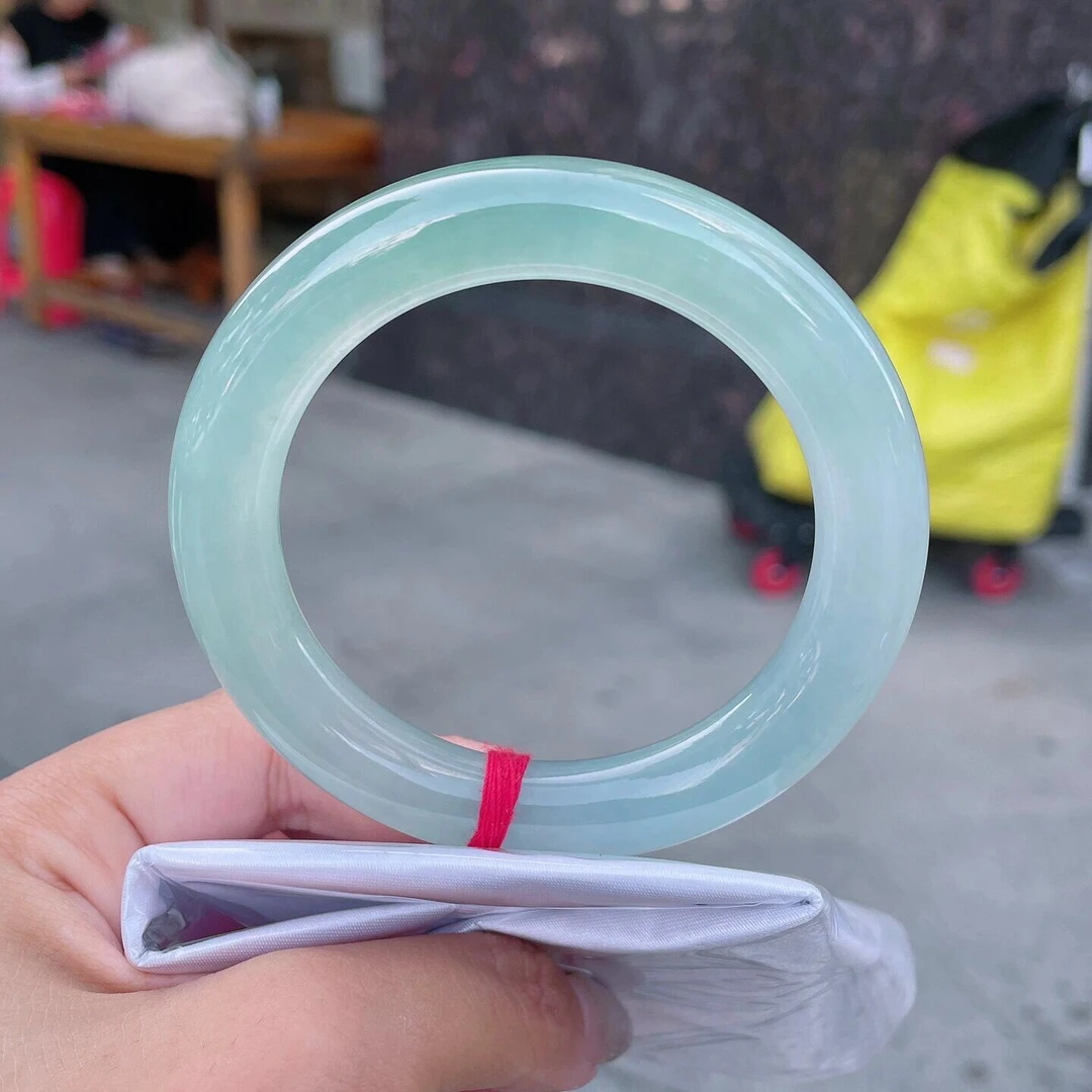 网红同款冰晴蓝玉髓手镯高品冰透蓝玛瑙胖圆镯送女友多样性发一