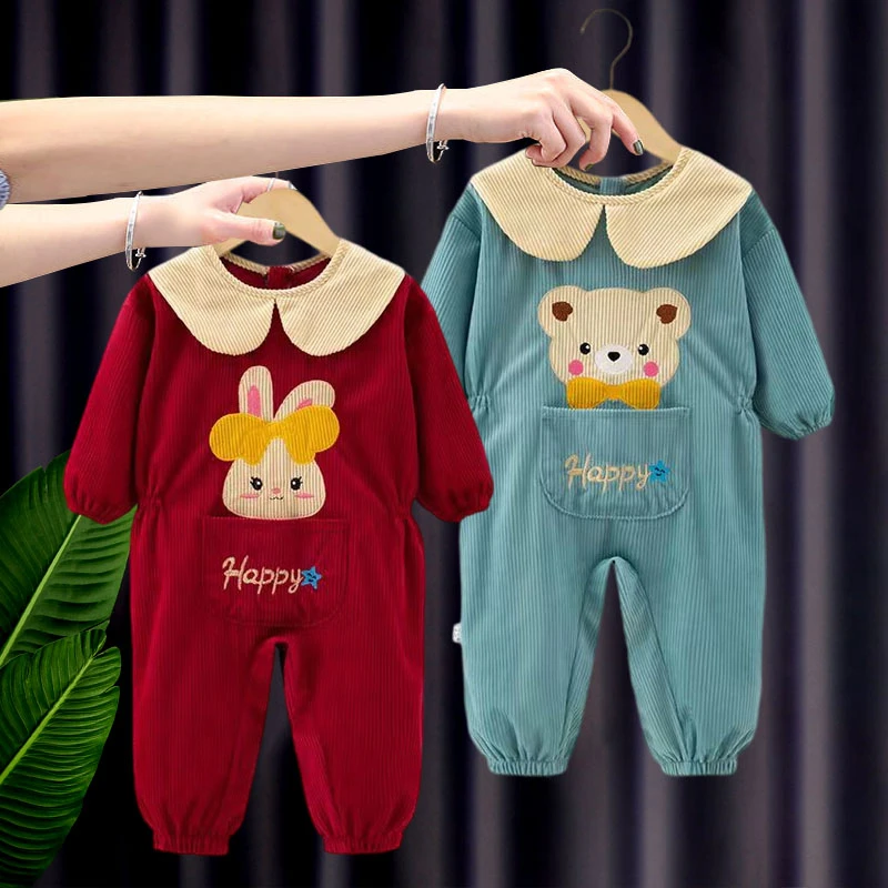 秋冬男女宝宝爬地服婴儿洋气连体罩衣外穿可套棉衣1-3岁5防脏护衣