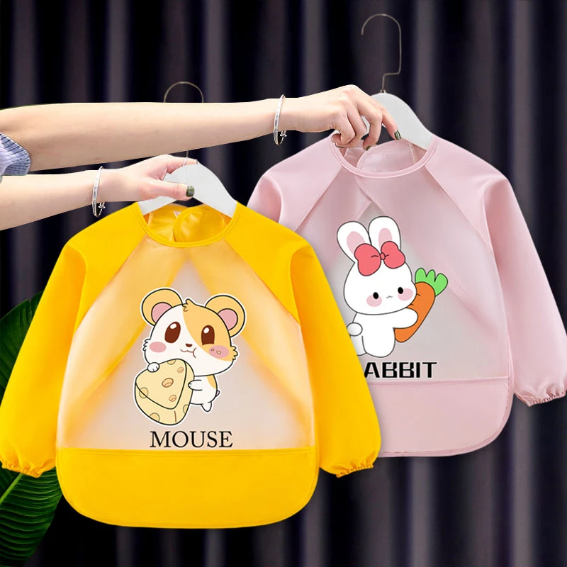 儿童罩衣宝宝吃饭围兜男女孩防水免洗长袖婴儿围裙反穿护衣1-3岁2