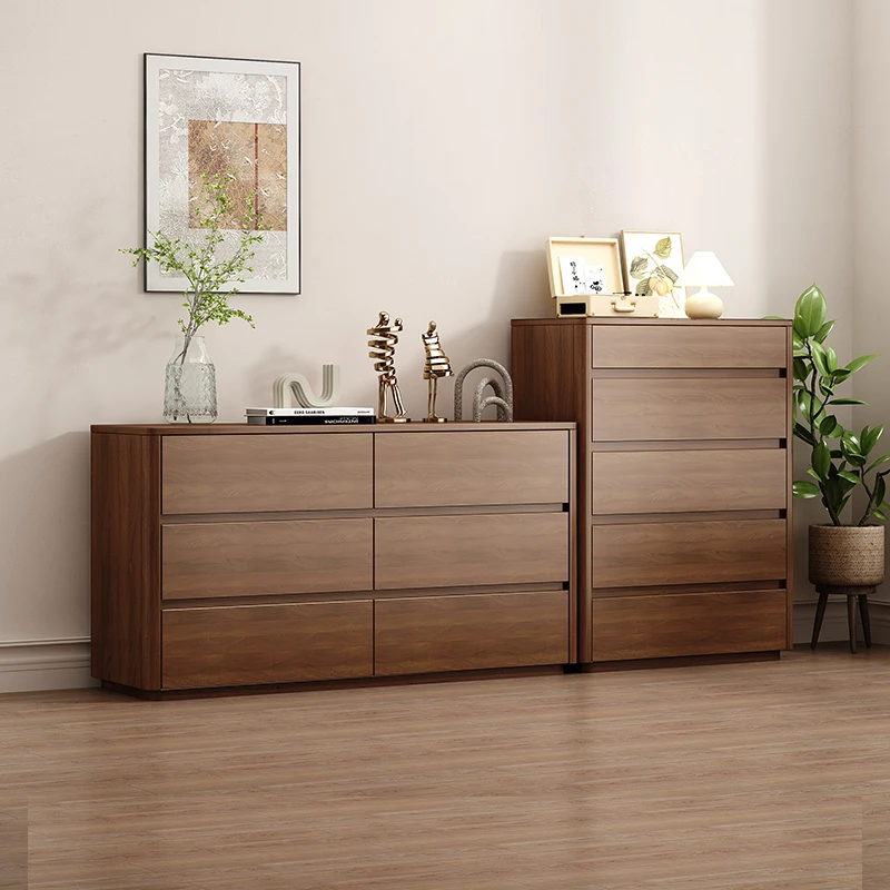 新中式实木斗柜卧室五斗六斗抽屉柜钢化玻璃台面首饰收纳柜床尾柜