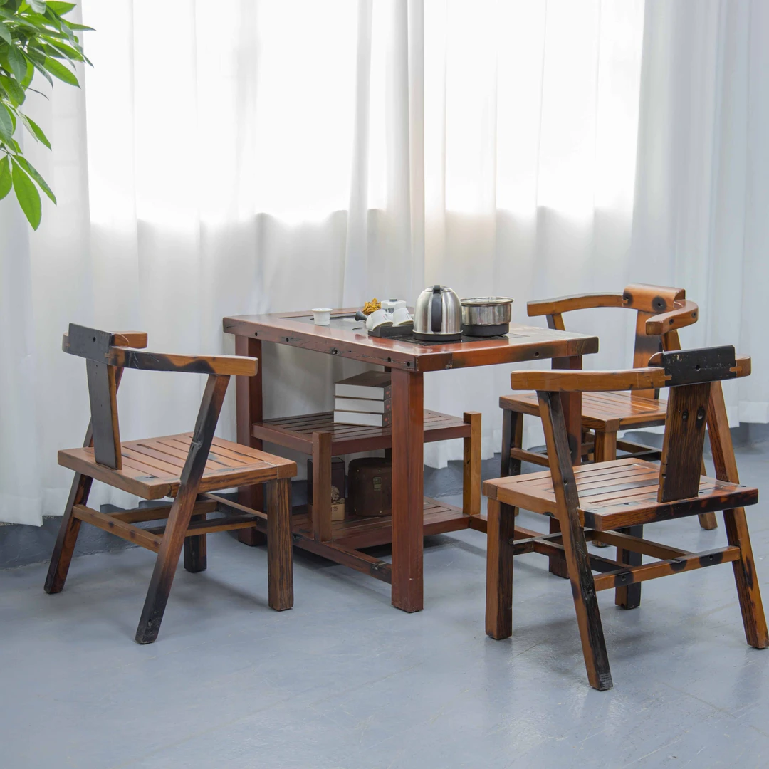 奇木坊高端老船木家具阳台储物茶桌（含全自动烧水壶）