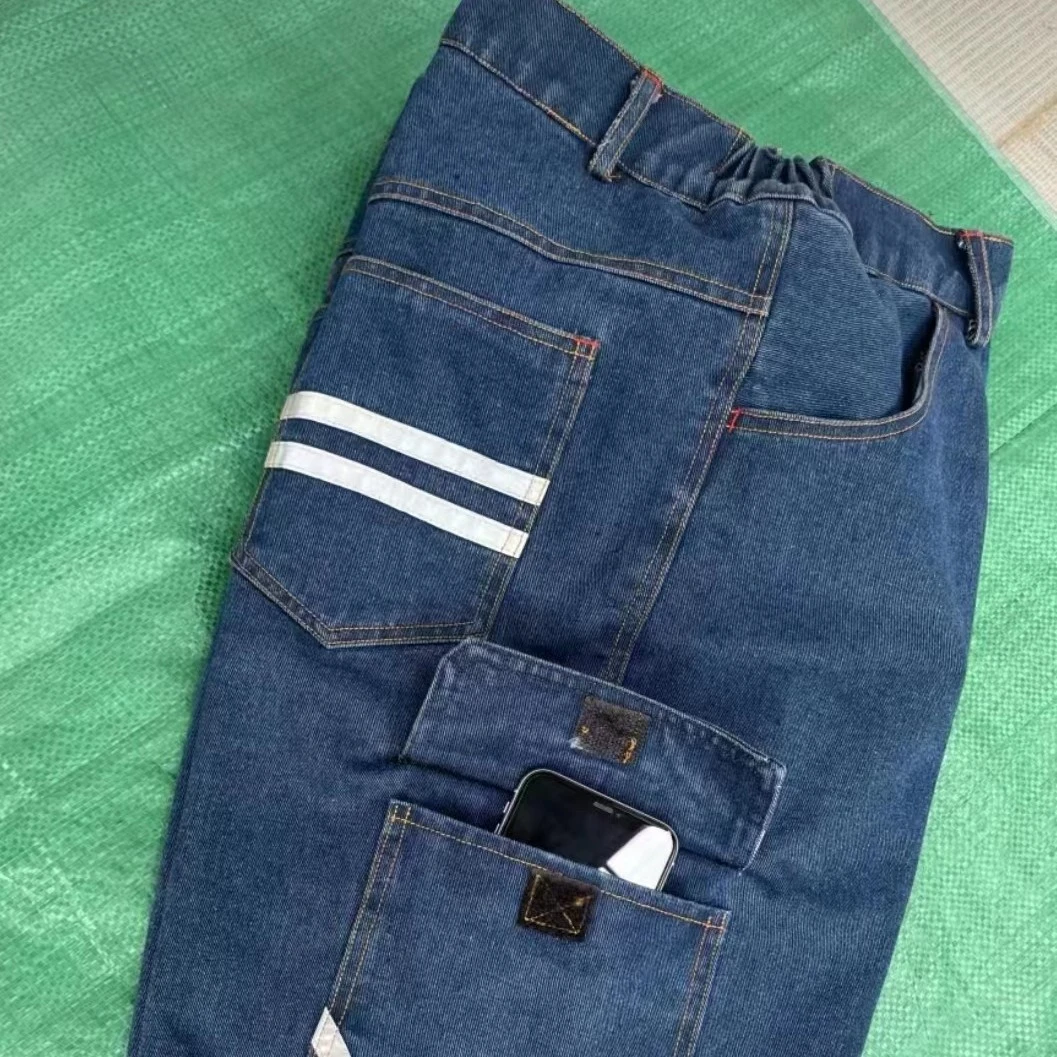 三条杠加绒牛仔裤  耐磨  耐脏  防火花裤子长裤   时尚工作裤