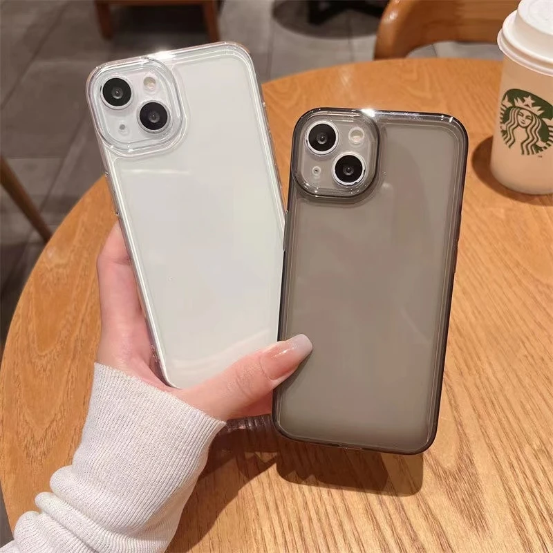 透明透黑苹果13华为vivooppo一加iphone14透明手机壳精孔保护软壳