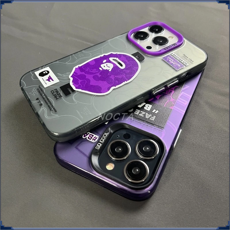 适用于苹果iPhone15迷彩紫色14ProMax潮牌猿人头高级感13手机壳12