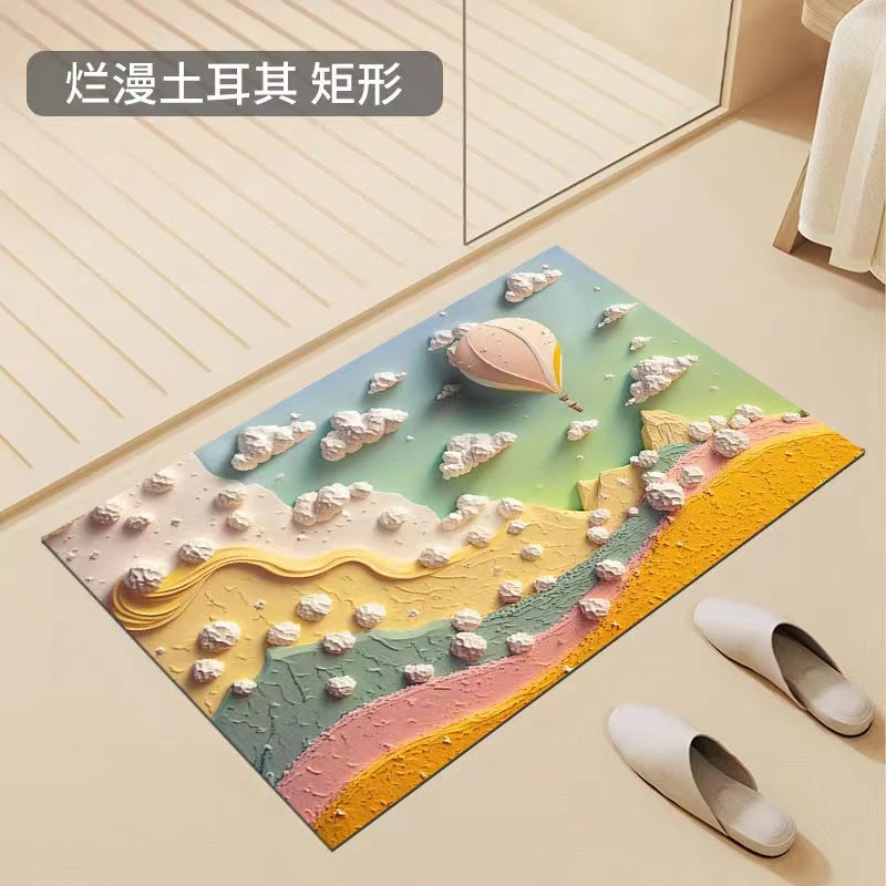 3d立体地垫浴室吸水垫防滑地毯油画风软硅藻泥垫子卫生间门口脚垫