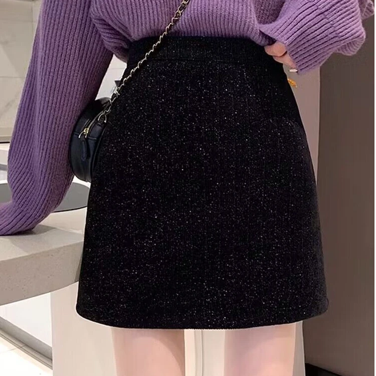 满天星2024秋冬新款韩版高腰显瘦A字半身裙女一步裙短裙子