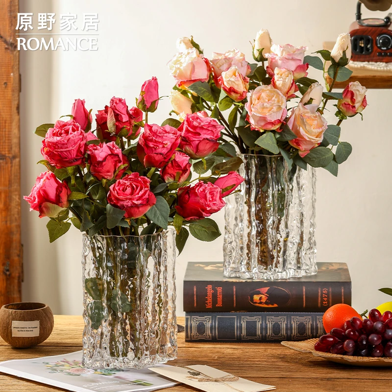 复古太子妃焦边玫瑰花仿真花摆设餐桌插花装饰花