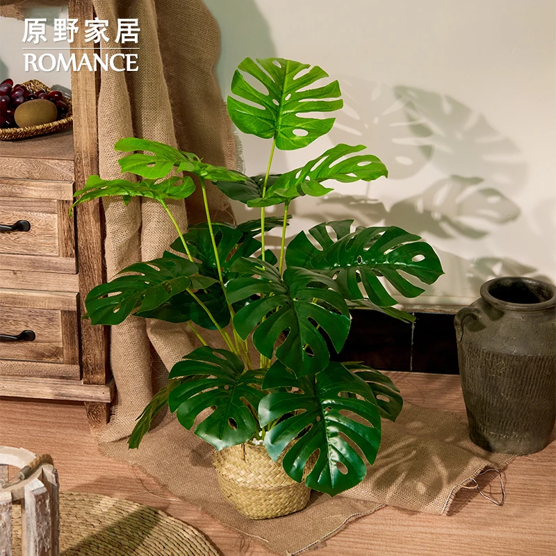 竹篮龟背竹 北欧轻奢仿真大型室内客厅落地家居造景盆栽绿植