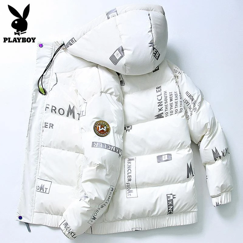 花花公子羽绒服男士短款连帽加厚潮流白鸭绒帅气百搭冬季爆款外套
