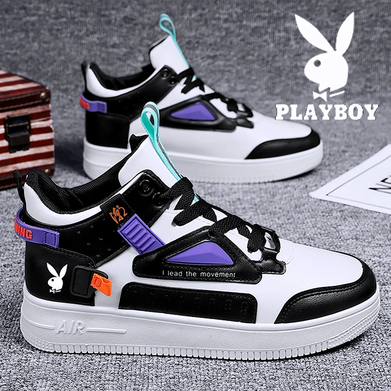 花花公子高帮鞋子男潮流板鞋2025冬季透气休闲运动防滑小白鞋
