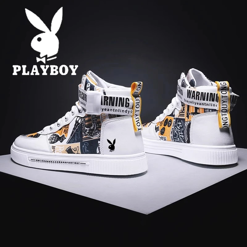 花花公子高帮男鞋2025新款冬季运动小众帆布板鞋气质休闲小白潮鞋