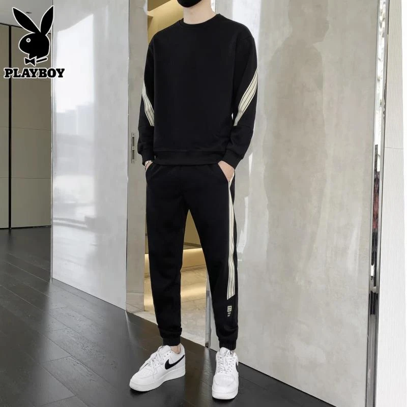 花花公子休闲套装男士冬季新款卫衣卫裤潮流搭配一套运动服男