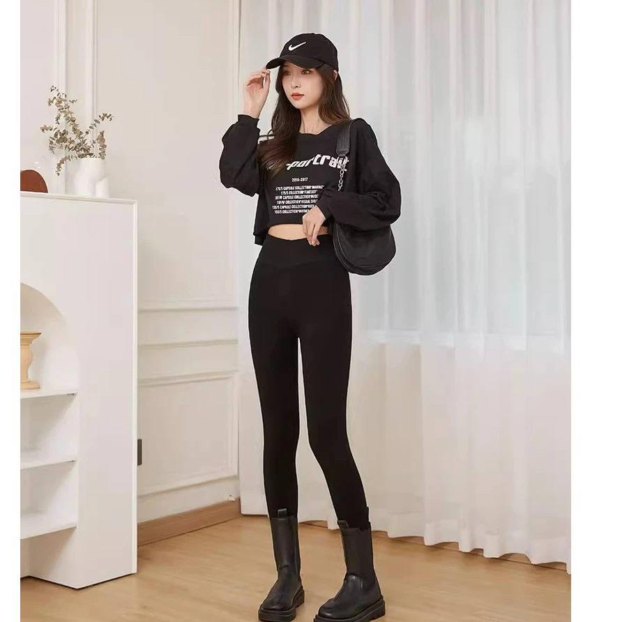 棉芭比裤小黑裤外穿加绒加厚打底裤秋冬高腰一体踩脚保暖裤冬季