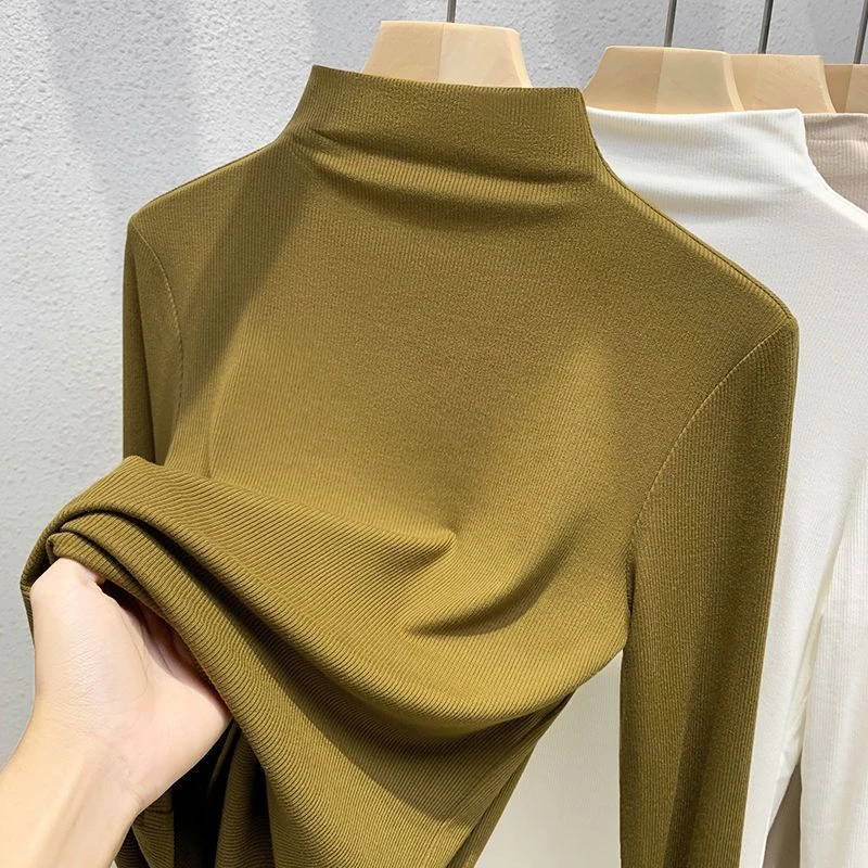 Y欧货螺纹弹力大码半高领打底衫女内搭春秋冬百搭长袖T恤上衣女