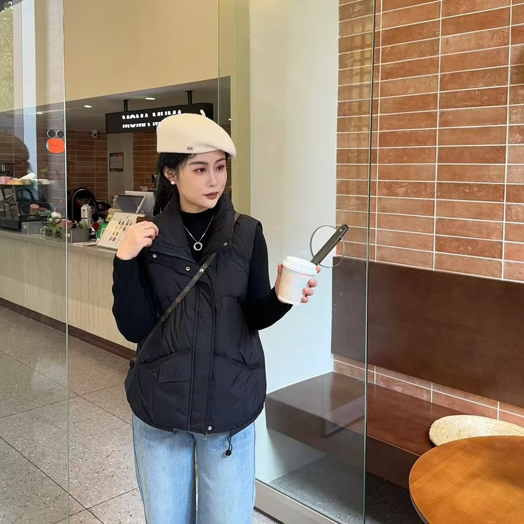 玳妮【波浪纹马夹】冬季立领加厚双口袋羽绒坎肩休闲拉链面包服马夹