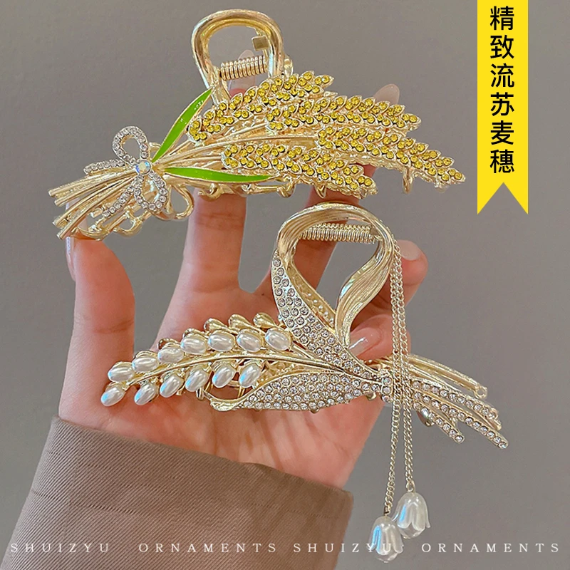 金色麦穗发夹女后脑勺抓夹鲨鱼夹高级感夹子头饰发卡2025新款高端
