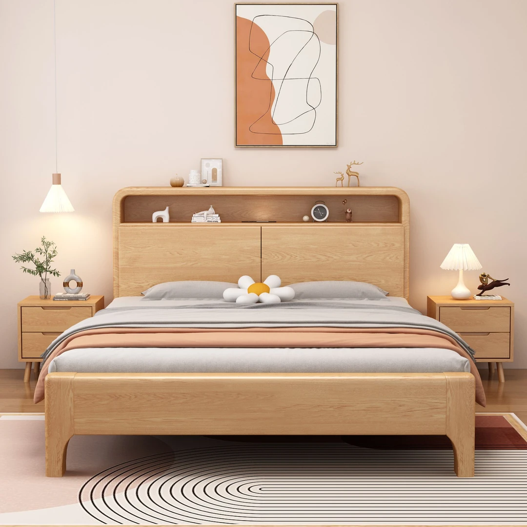 厂家直销北欧现代简约家用加厚橡胶木实木床儿童床双人床主卧大床