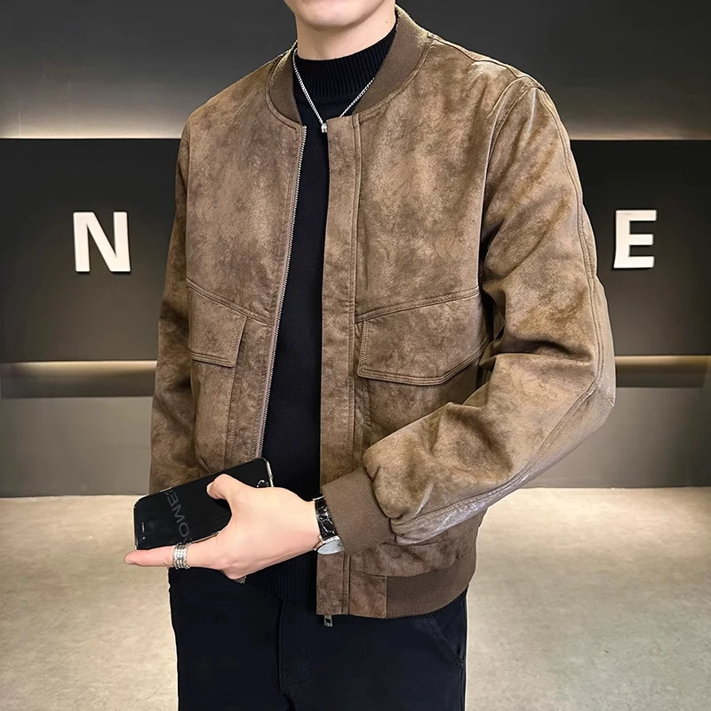 男士皮夹克外套男春秋季新款潮牌帅气飞行员棒球服休闲机车皮夹克