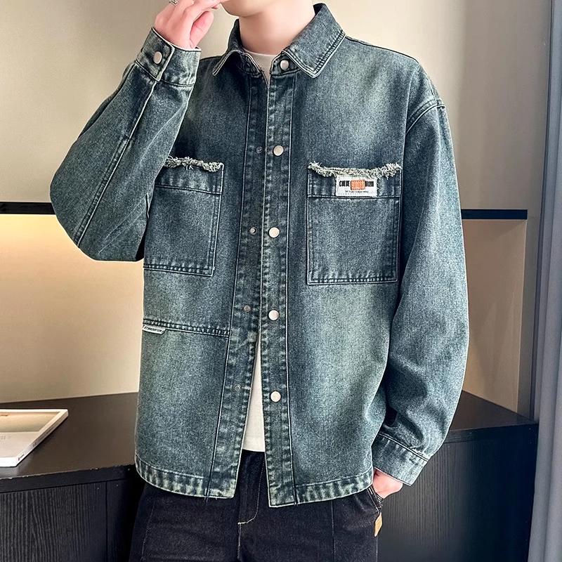 潮牌牛仔外套时尚春秋季2025新款潮流复古男士翻领夹克帅气高级感