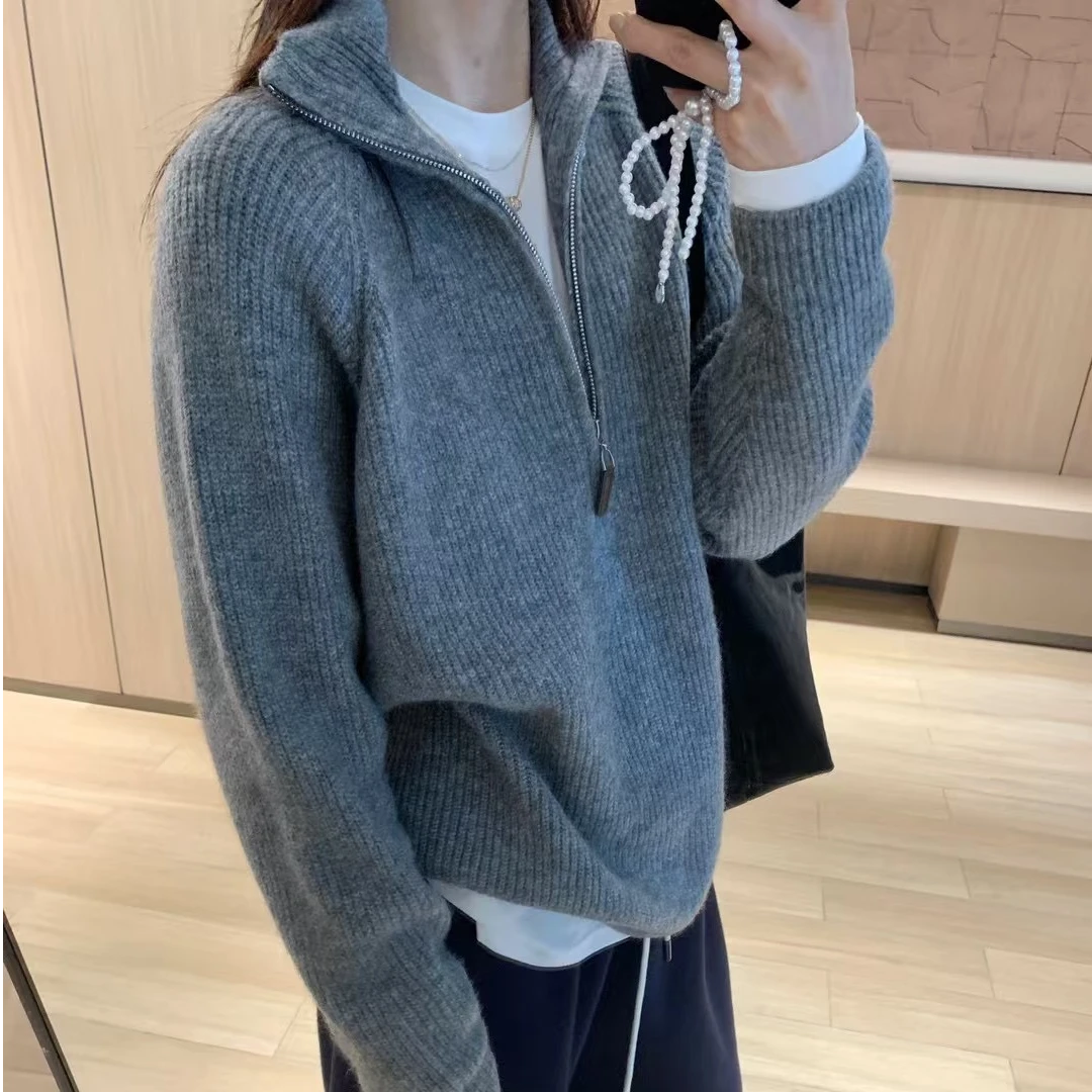 仓美美女装-半拉链纯色高领毛衣