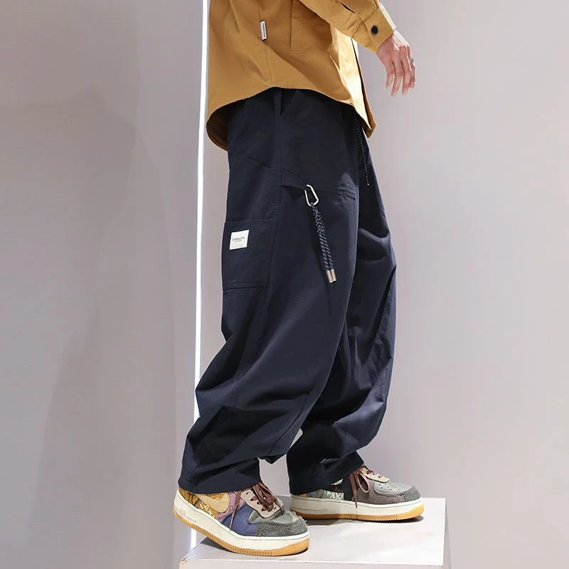 日系简约风阔腿休闲裤男士春秋季潮牌痞帅oversize直筒工装长裤潮