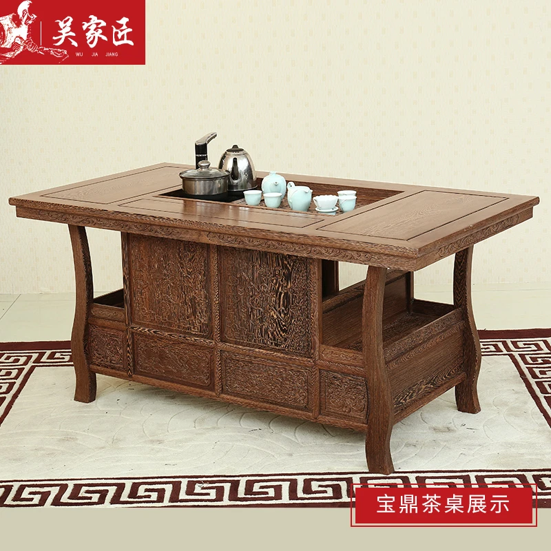 红木家具鸡翅木宝鼎茶台中式原木红木茶桌椅组合实木茶台仿古茶几