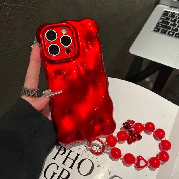 【苹果系列】ins小众凹凸红气泡喜庆过年电镀喷漆大红色手机壳