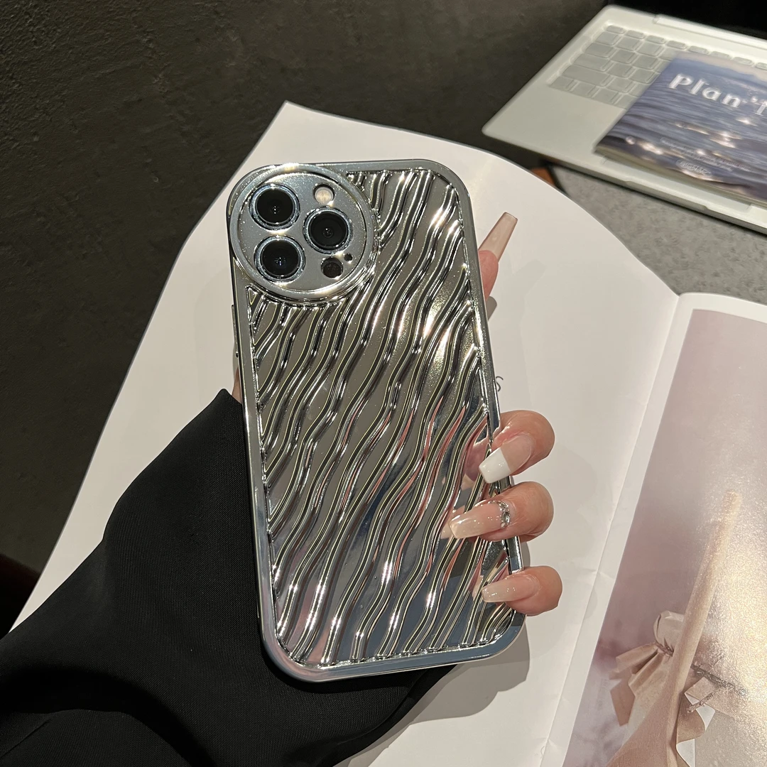 【苹果/华为/小米/oppo/vivo】ins小众硅胶斜波纹电镀软胶手机壳