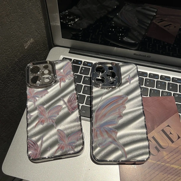 【苹果/华为系列】ins小众高级感电镀波纹贴皮蝴蝶全包硅胶手机壳