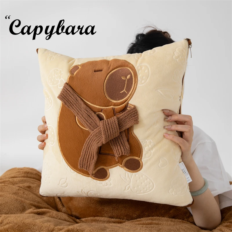 卡通capybara抱枕被子两用加厚车载靠垫办公室沙发午休盖毯枕头被