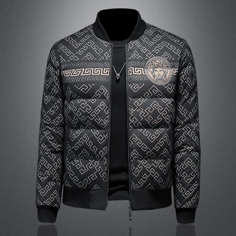 顿奇摩费涅高端时尚冬季新款加厚羽绒服男士立领印花短款羽绒服男