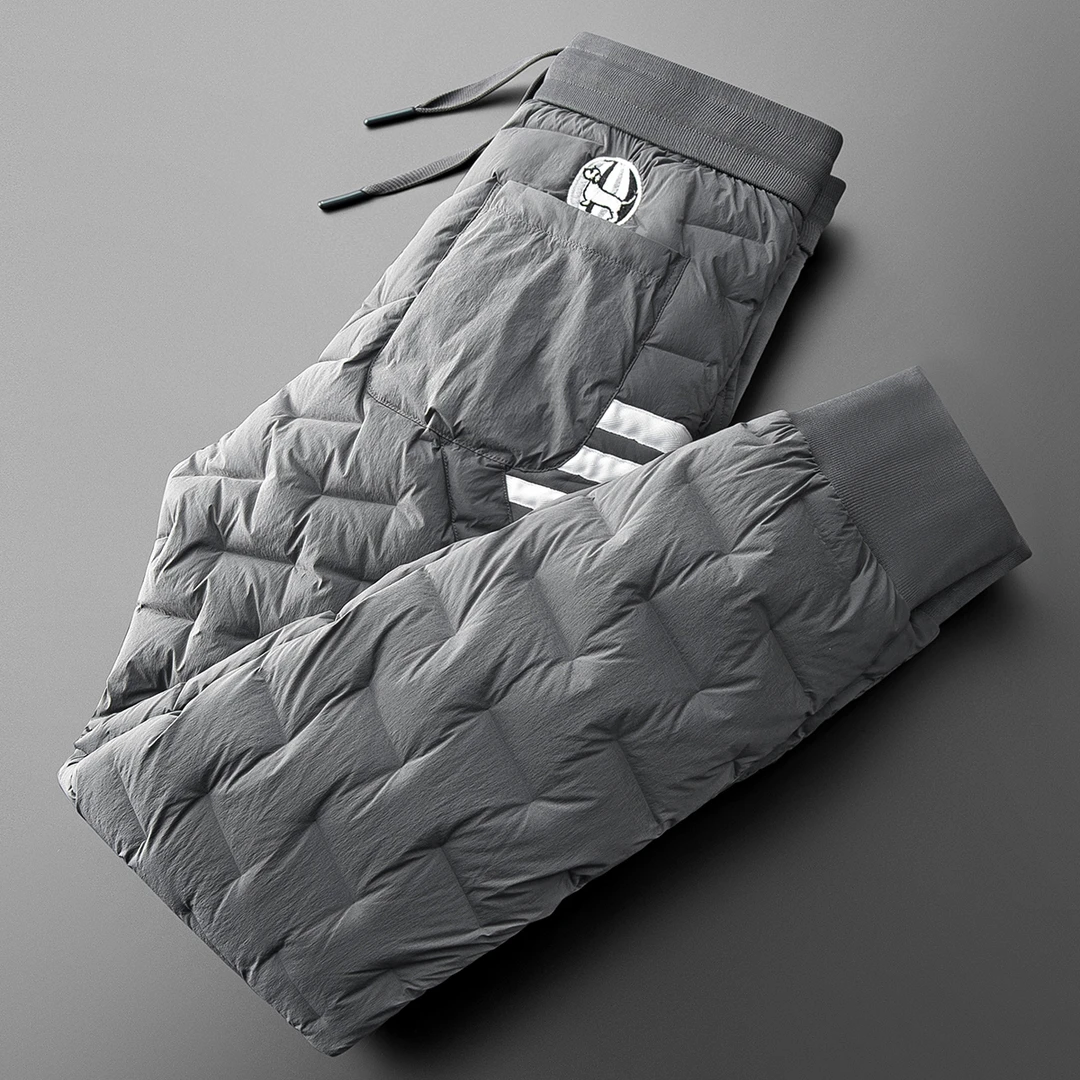 顿奇摩费涅高端时尚高弹加厚轻盈白鸭绒男士款修身小脚休闲羽绒裤