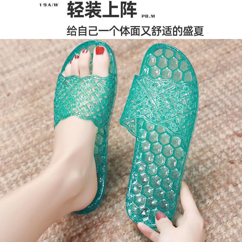 夏天镂空按摩居家拖鞋女水晶果冻凉拖鞋浴室防滑软底防臭舒适拖鞋