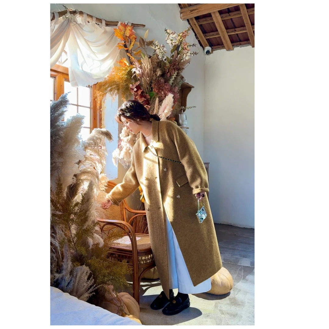 【唯唯专属】A韩版双面高支羊毛大衣中长款娃娃领设计时尚百搭899