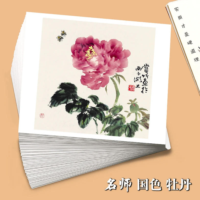 国画牡丹临摹卡 名师画国色水墨画入门艺术培训教学全套36张单面