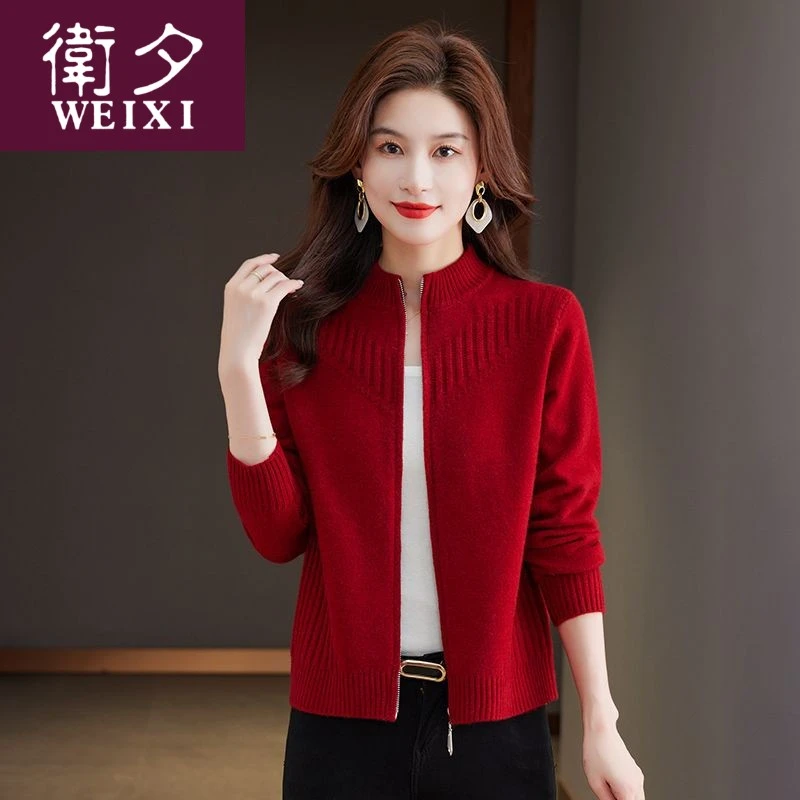 外搭开衫宽松2023拉链立领针织开衫妈妈秋冬新款毛衣穿搭秋