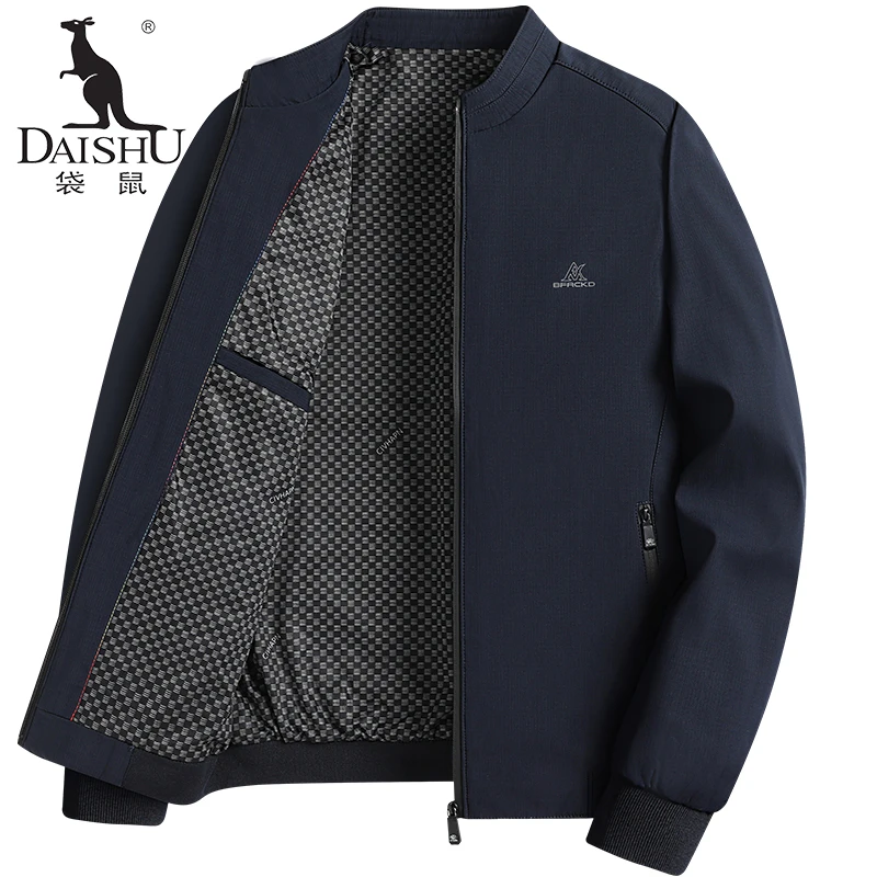 袋鼠春秋季新款男士休闲立领宽松夹克中老年人商务爸爸外套男薄款