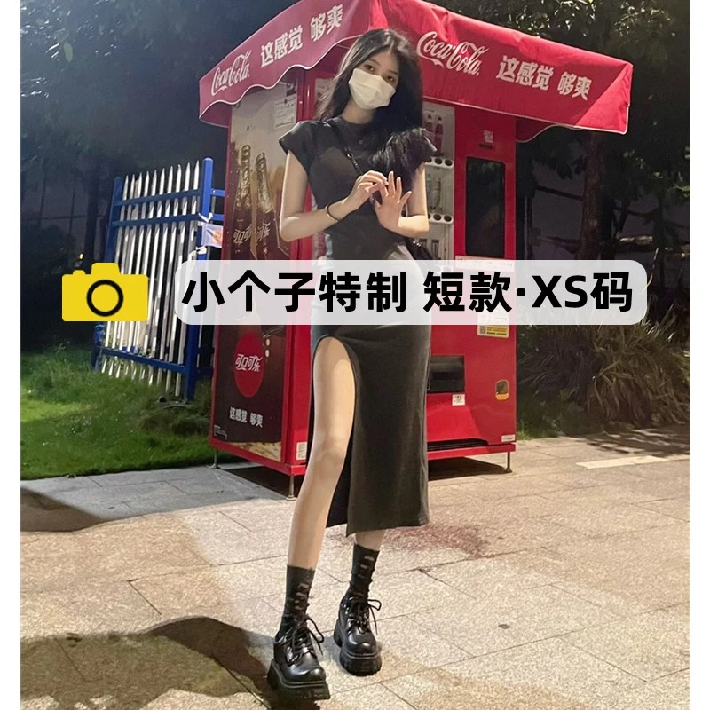 150小个子辣妹性感收腰显瘦小众开叉连衣裙女夏季高级感气质长裙