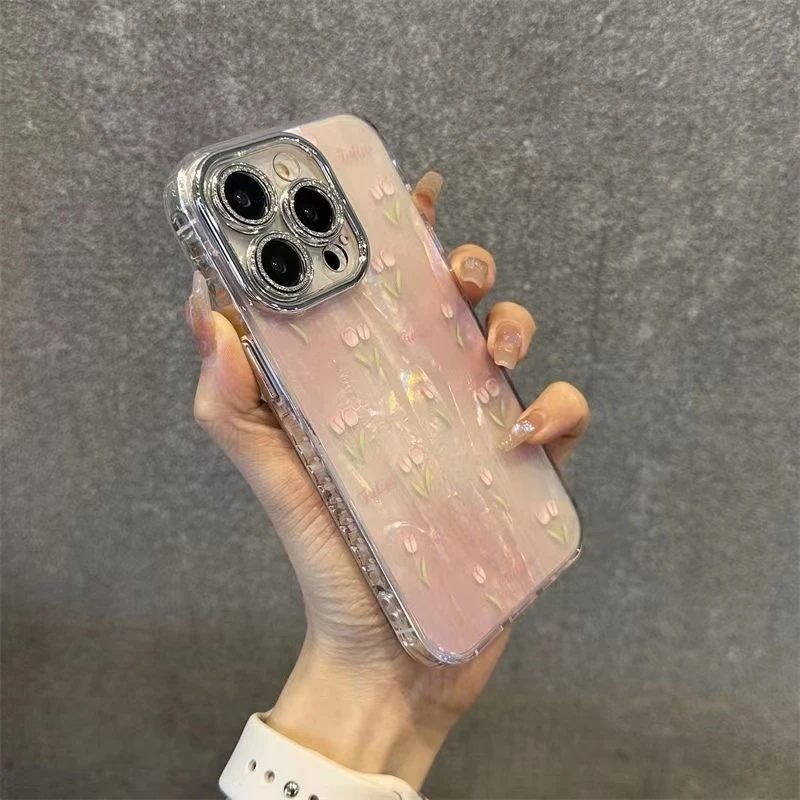 苹果14手机壳贝壳纹炫彩郁金香iphone14promax自带镜头膜13pro/15