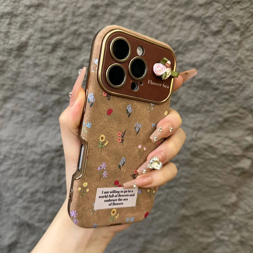 复古沙漠金满屏小碎花适用iPhone16手机壳15promax苹果14防摔13女