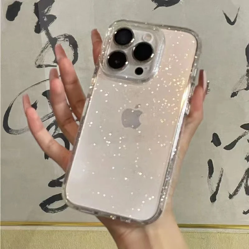 ins透明细闪大孔苹果13手机壳iphone14Promax全包11/12防摔软壳XR