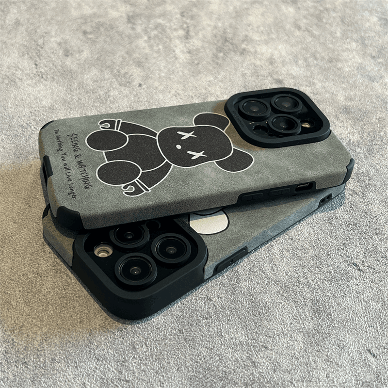 潮牌暴力熊iPhone15Promax手机壳耐脏苹果14全包皮质13硅胶12防摔