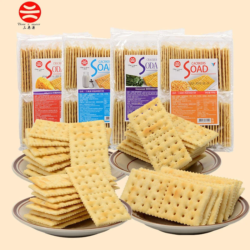 三奥源 梳打饼500g袋装紫菜/奶盐饼干家庭办公休闲零食点心糕点