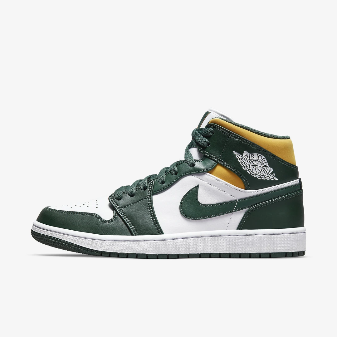 Air Jordan 1 Mid AJ1 中帮 复古篮球鞋 男款 白绿黄 554724-371