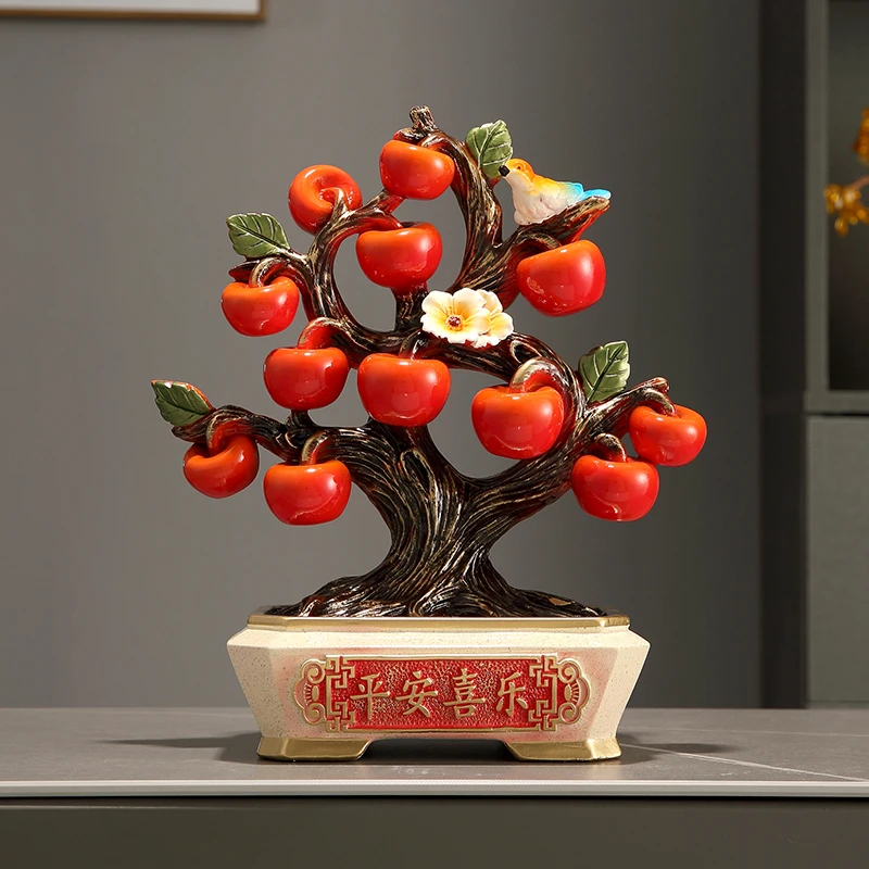 黎采《平安喜乐》新中式苹果树玄关客厅电视柜酒架装饰摆件乔迁YY